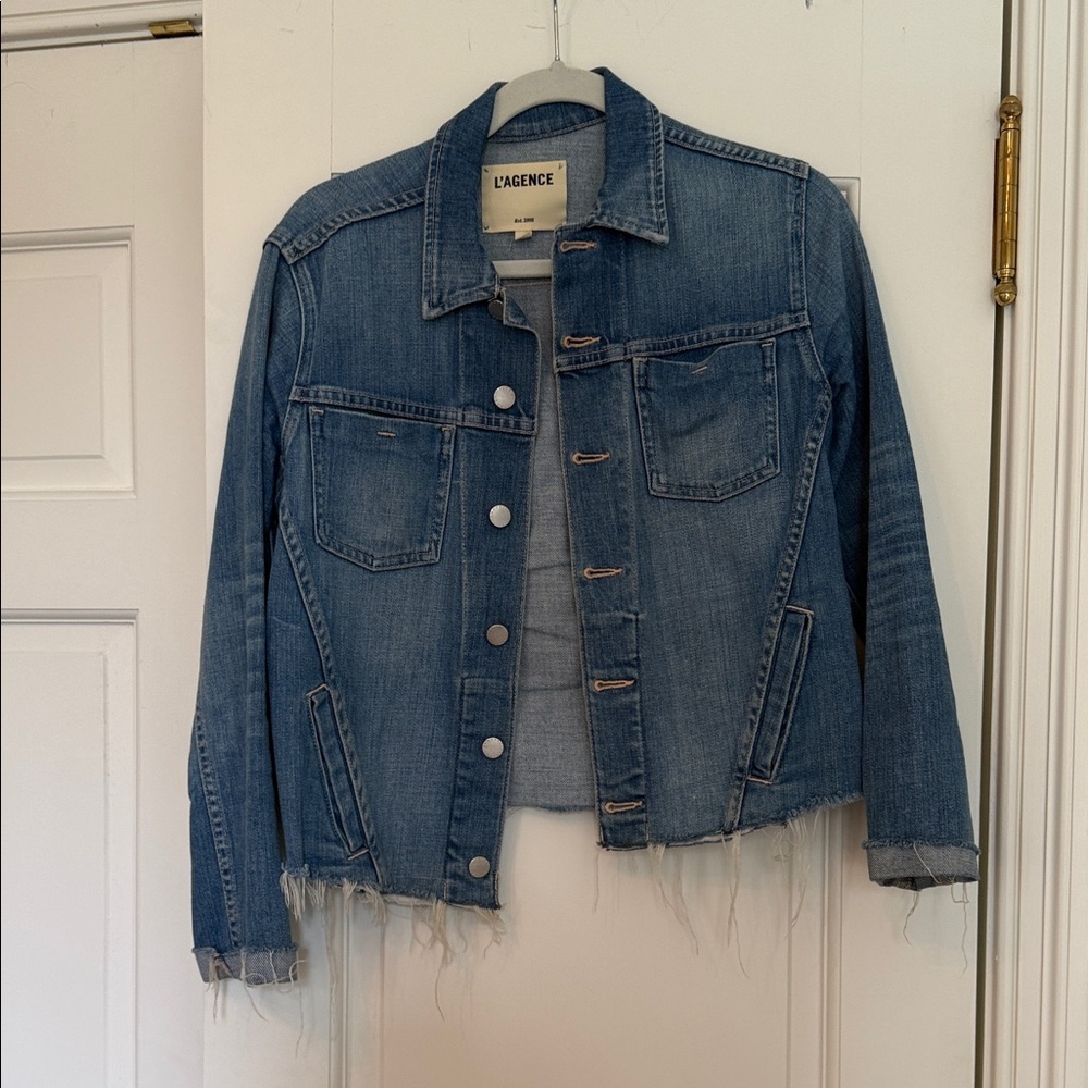 L'AGENCE Distressed Blue Jean Jacket